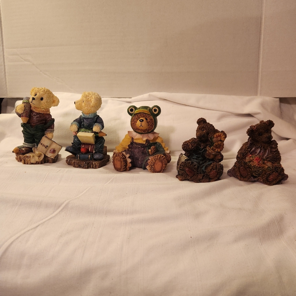 Adorable Bear Figurine Set Of Five - Multicolor Resin Mixed Brands And Themes